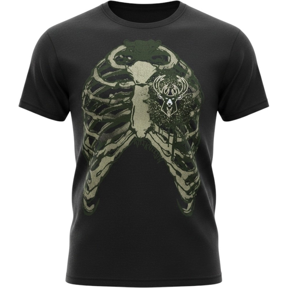 Milwaukee Bucks Wiskullsin Rib Cage Graphic Short Sleeve T-Shirt Black Men Large